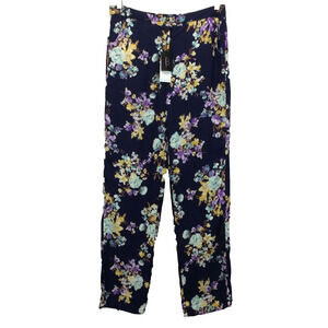 Bobeau Casual Pants Women's Size L Blue/Purple Floral Lined Pockets Lightweight